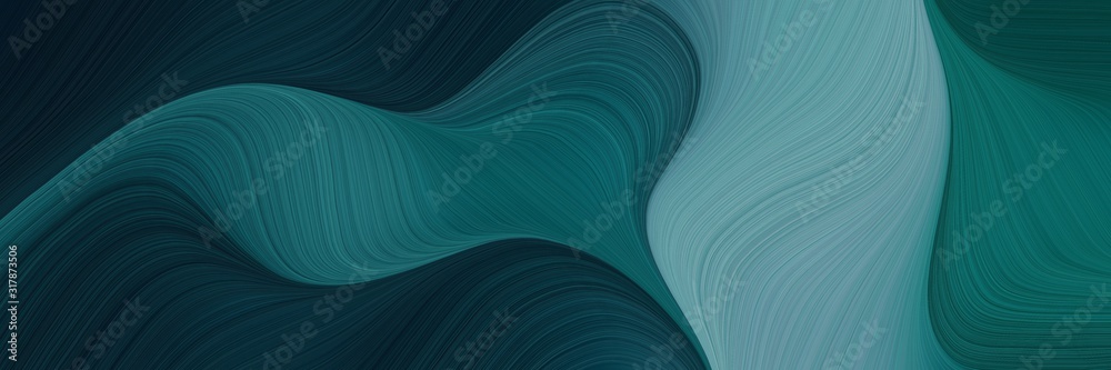 modern designed horizontal banner with very dark blue, cadet blue and teal blue colors. dynamic curved lines with fluid flowing waves and curves - obrazy, fototapety, plakaty 