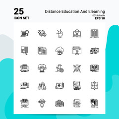 Wall Mural - 25 Distance Education and Elearning Icon Set. 100% Editable EPS 10 Files. Business Logo Concept Ideas Line icon design