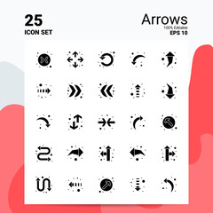 Wall Mural - 25 Arrows Icon Set. 100% Editable EPS 10 Files. Business Logo Concept Ideas Solid Glyph icon design