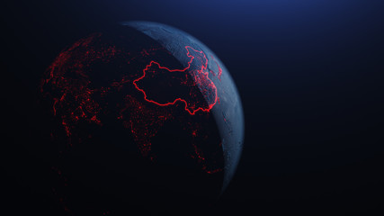 3d iillustration of globe with china corona virus spreads in asia