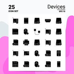 Wall Mural - 25 Devices Icon Set. 100% Editable EPS 10 Files. Business Logo Concept Ideas Solid Glyph icon design