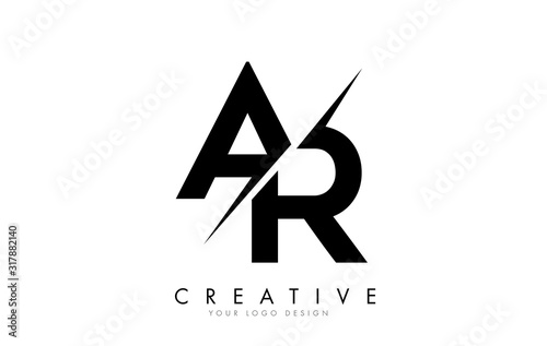 Fotomural AR A R Letter Logo Design with a Creative Cut.