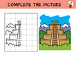 Complete the picture of a mayan pyramid. Copy the picture. Coloring book. Educational game for children. Cartoon vector illustration