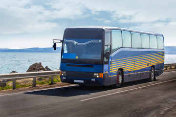 bus moves along the highway