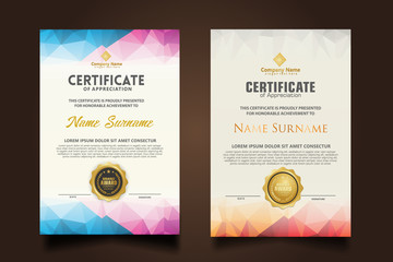 Wall Mural - Set certificate template with dynamic and futuristic polygonal color and modern background.