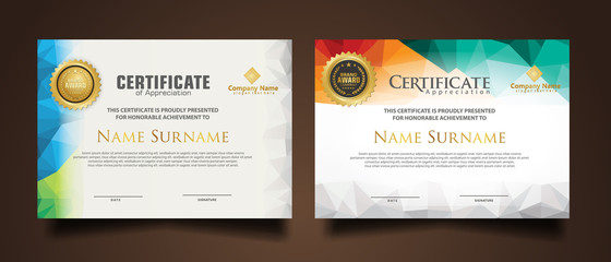 Wall Mural - Set certificate template with dynamic and futuristic polygonal color and modern background.