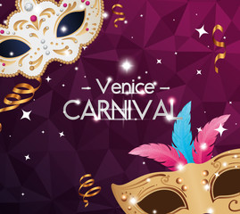 Canvas Print - poster of venice carnival with masks and decoration vector illustration design