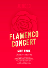 Wall Mural - Vertical flamenco concert template with red background, flower and text. 