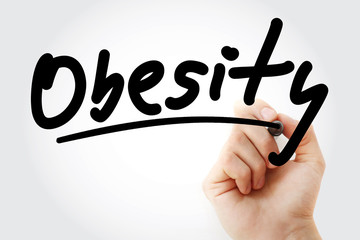 obesity text with marker, health concept background