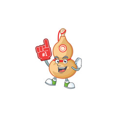 Sticker - Chinese wine bottle mascot cartoon style holding a Foam finger