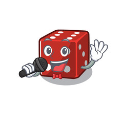 Poster - Happy dice singing with on a microphone