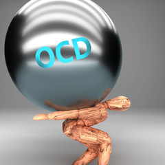 Wall Mural - Ocd as a burden and weight on shoulders - symbolized by word Ocd on a steel ball to show negative aspect of Ocd, 3d illustration