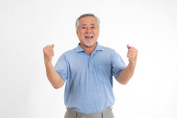 Portrait senior man feel happy good health isolated on white background - lifestyle senior male concept