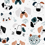 Childish seamless pattern with colorful dachshunds . Trendy scandinavian vector background. Perfect for kids apparel,fabric, textile, nursery decoration,wrapping paper