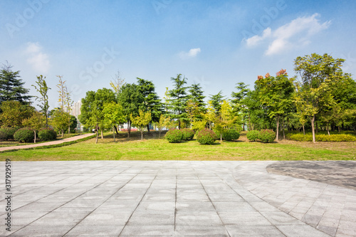 Fotomural Empty floor square and playground ferris wheel in the city park