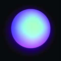 Poster - Glowing neon sphere on dark background. Retrowave and synthwave style illustration.