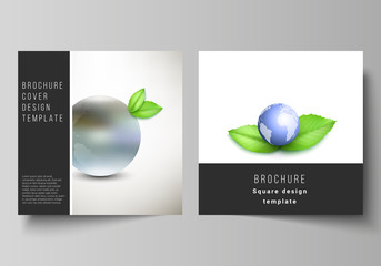 Vector layout of two square format covers design templates for brochure, flyer, cover design, book design, brochure cover. Save Earth planet concept. Sustainable development global business concept.