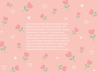 Wall Mural - Sweet valentine's day card with copy space. Pastel pink Valentine background or wallpaper decor with pink flower and white heart symbol of love look so cute and romantic. Beautiful vector art design.