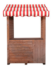 Wall Mural - Wooden market stand stall with striped awning 