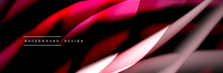 Сolorful flow poster. Wave liquid lines and shapes in black color background. Vector Illustration