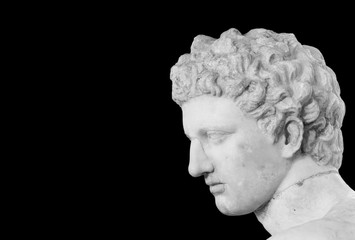 Sticker - Black and white photo showing detail of male head of classical roman statue