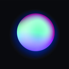 Poster - Glowing neon sphere on dark background. Retrowave and synthwave style illustration.