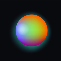 Poster - Glowing neon sphere on dark background. Retrowave and synthwave style illustration.