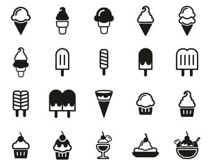 Canvas Print - Ice Cream Icons Black & White Set Big