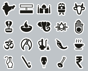  India Country & Culture Icons Black & White Sticker Set Big