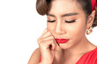 © suphaporn - Close up face of Portrait beautiful Asian woman young pretty woman crying in red dress close