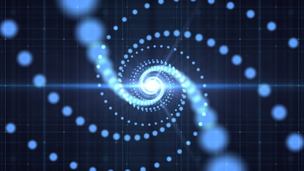 Poster - abstract blue background. neon lights. glowing tunnel. bright vibrant dots. laser illumination.