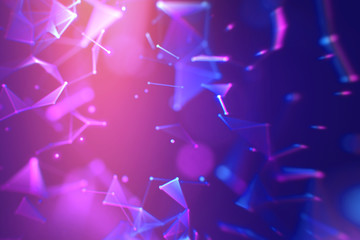 Fototapete - Lines connected triangles. Network sphere system. Digital data plexus technology construction. Connection or communication. Futuristic purple abstract vibrant multicolored glowing motion background.