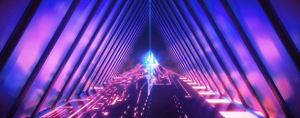 Abstract blue and purple background. Neon lights. Glowing tunnel. Bright vibrant dots. laser illumination.