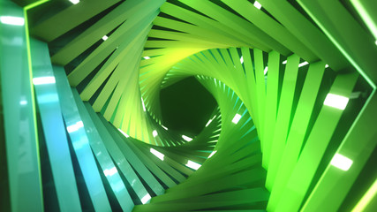 Poster - Abstract green background. Neon lights. Glowing tunnel. Bright vibrant dots. laser illumination.