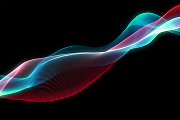 Poster - bright wavy background. glowing dots and lines. neon light. wave element for design. smooth particle