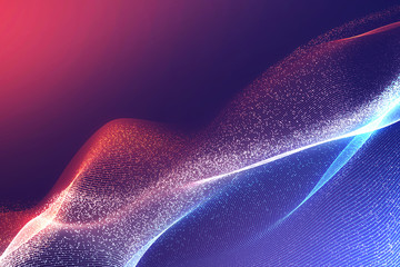 Poster - bright wavy background. glowing dots and lines. neon light. wave element for design. smooth particle