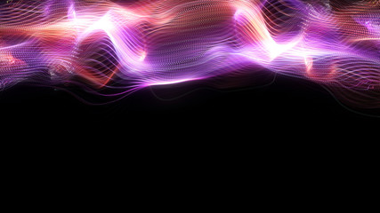 Poster - bright wavy background. glowing dots and lines. neon light. wave element for design. smooth particle