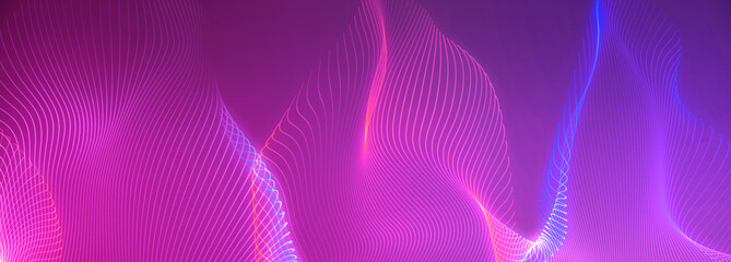 Poster - bright wavy background. glowing dots and lines. neon light. wave element for design. smooth particle