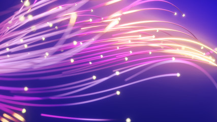 Poster - bright wavy background. glowing dots and lines. neon light. wave element for design. smooth particle