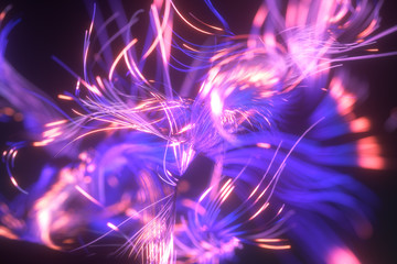 Poster - bright wavy background. glowing dots and lines. neon light. wave element for design. smooth particle