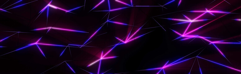 Poster - neon futuristic wireframe surface. triangula glowing structure. connected lines triangle technology 