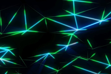 Poster - neon futuristic wireframe surface. triangula glowing structure. connected lines triangle technology 