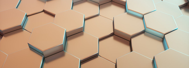 Poster - hexagon bronze pattern. abstract futuristic background.blue light