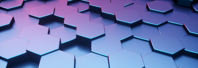 Poster - hexagon blue and violet pattern. abstract futuristic background.
