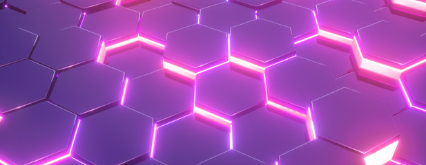 Poster - hexagon purple pattern. abstract futuristic background.