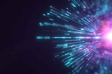 Poster - explosion of blue and violet colorful powder or dust. color particle splash, fume effect, festive ab