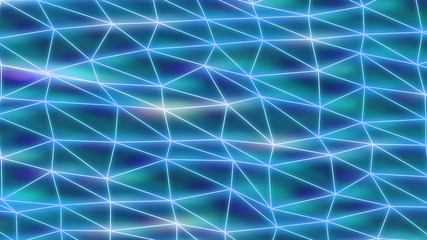 Poster - neon futuristic wireframe surface. triangula glowing structure. connected lines triangle technology 