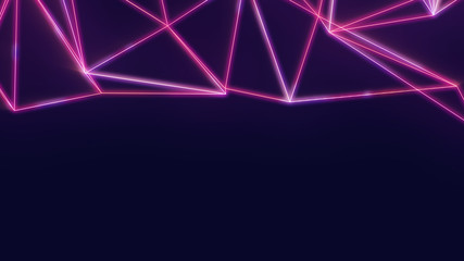 Fototapete - Neon futuristic wireframe surface. Triangula  glowing structure. Connected lines triangle technology construction. Wed design cover template. Abstract backround.Blue and pink color