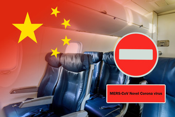 Wall Mural - MERS-CoV chinese infection Novel Corona virus Armchairs in a built-in chairs Aircraft Cabin Economy class