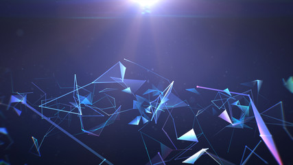 Fototapete - Lines connected triangles. Network sphere system. Digital data plexus technology construction. Connection or communication. Futuristic blue and violet abstract vibrant